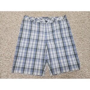 Ashworth Golf Shorts Men's 36x10 Periwinkle Blue & Gray Plaid Classic Stretch